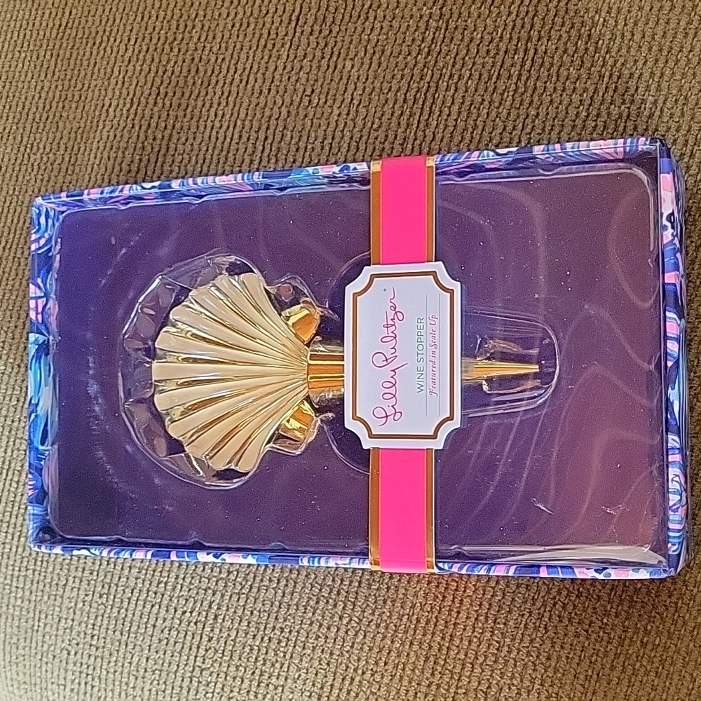Lilly Pulitzer Scale Up Gold Shell Wine Bottle Stopper New in Box